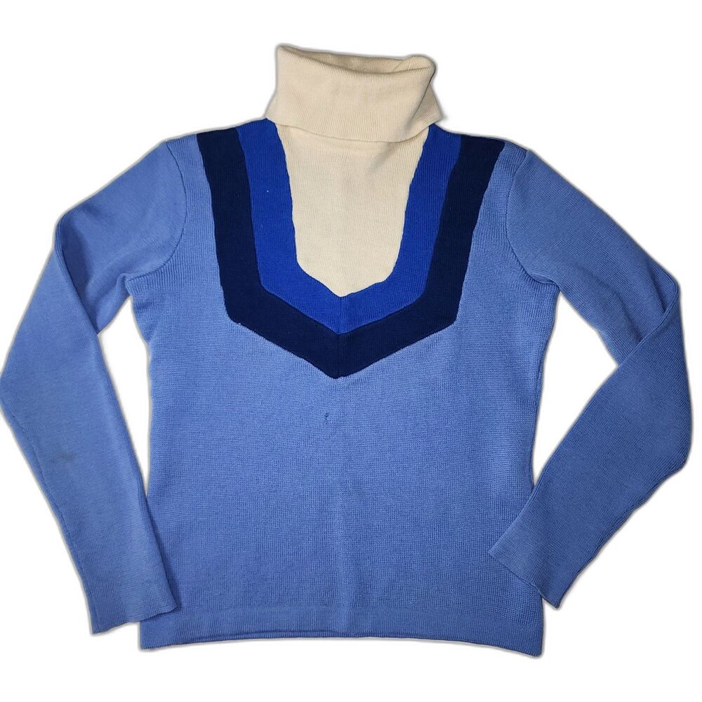 Vintage 70's Elho Sportswear International Blue Turtleneck Sweater Size S